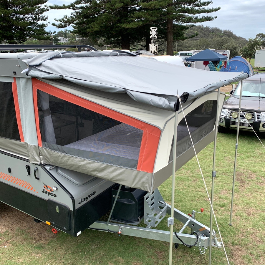 Camper Trailer Bed End Flys With Waterproof Roll Up Side Panels