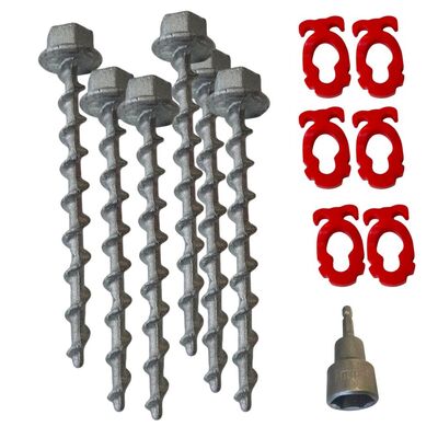 6X Small Alloy Screw In Peg with ABS Guy Rope Holder with 19mm Driver