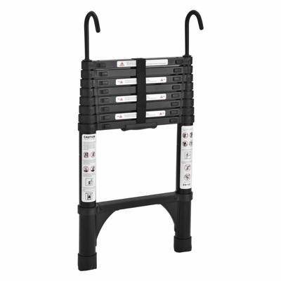 Black 2.6m Portable Telescopic Ladder with Hooks & Carry Bag