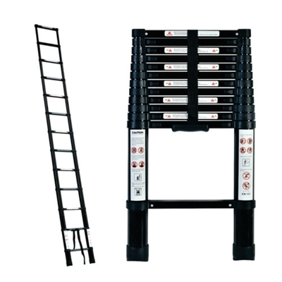 Black 3.8m Portable Telescopic Ladder with Carry Bag