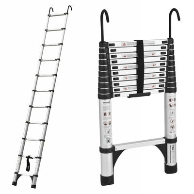 3.8m Portable Telescopic Ladder with Hooks Carry Bag